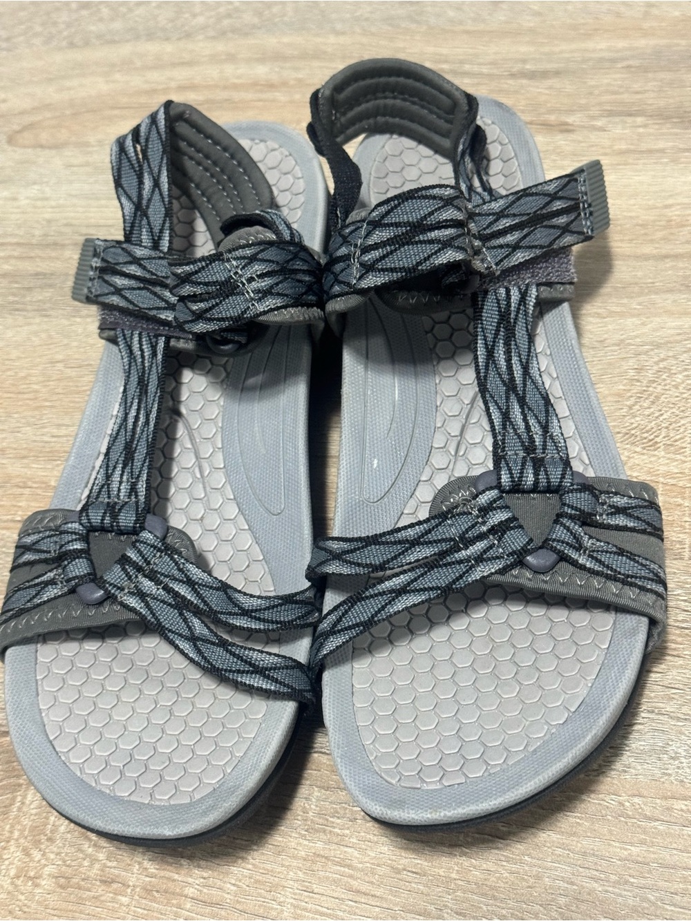 BareTraps Gray and Black Strappy Sport Sandals